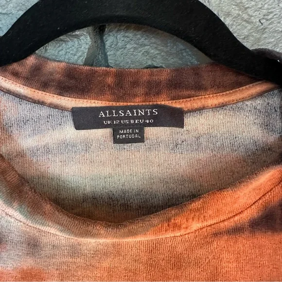 All Saints Vibrant Velvet Orange and Deep Purple Tie-Dye Muscle Tee - Picture 3 of 6